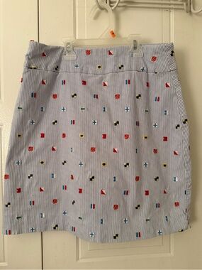 Charter Club Blue and White Striped Mini Skirt with Nautical Motif size small